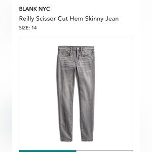 Blank NYC, grey, size 14, scissor cut hem, mid rise skinny